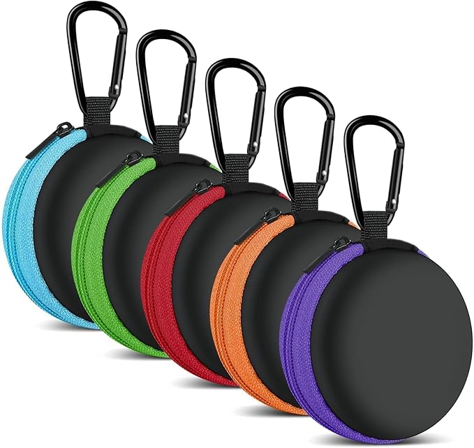 for Earphone Carry Case, 5-Pack Round Pocket Earbud Travel Carrying Case with Zipper for Smartphone Earphone, Wireless Headset, USB Cable, SD Cards Storage Bags, Masks and More