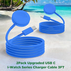 2Pack for Apple Watch Charger Cable, 3FT USB C to Magnetic Wireless Fast i-Watch Charging Cord [Portable], Compatible with iWatch Series Ultra/9/8/7/6/SE/SE2/5/4/3/2 - Blue