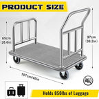 Gilprop Hotel Luggage Cart Bellman's Cart Rectangular Steel Deluxe Platform Truck Holds 850lbs of Luggage (Grey)