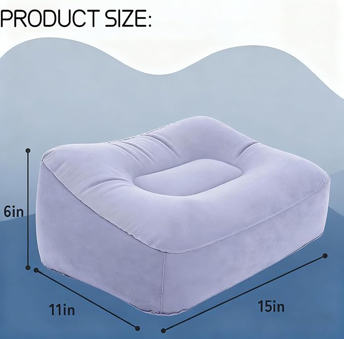 Inflatable Foot Rest for Travel, Soft Flocking Airplane Leg Rest Pillow, Portable Cushion Ottoman for Flights, Office, Home, Camping (Gray)