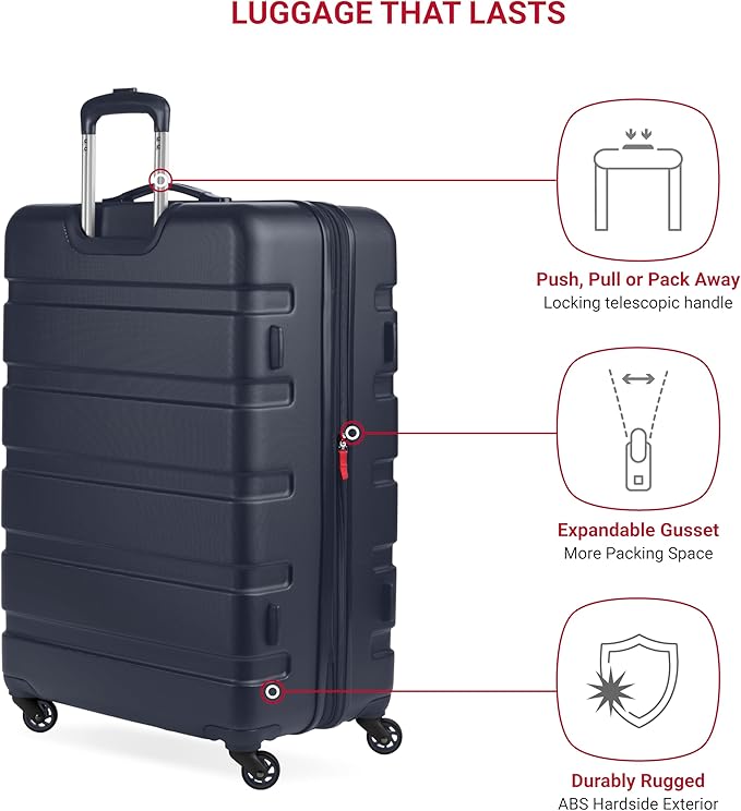 SwissGear 7366 Signature Hardside Expandable Luggage with Spinner Wheels, TSA Lock, Navy, Checked-Large 27-Inch