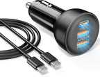 iPhone 17e 17 16 15 Pro Max Car Charger Fast Charging, 70W 3-Port USB C Car Charger Cigarette Lighter Adapter Accessories & 3FT USB C Cable for iPhone 17e/17/17 Pro Max/Air/16/16e/15 Pro/Plus, iPad