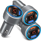 USB C Car Charger, 3 Pack 65W 12V Car Charger Adapter Multi Port QC 3.0+PD 30W Super Fast Cigarette Lighter Adapter Plug with Voltage Meter for iPhone 16/15/14/13/12/11 Pro Max,Samsung,Android(Gray)