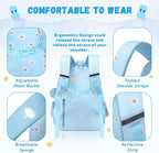 PIG PIG GIRL Kids Backpack for Girls - School Bags for Middle School Students - Book Bag for Elementary Primary - Kawaii Ita Backpack - Blue Daisy