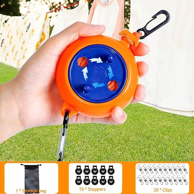 Camping Retractable Clothesline,Adjustable 32ft/10M Camping Clothesline,Portable Travel Clothesline,Outdoor Washing line,Drying Line with 10 Windproof Clothespins