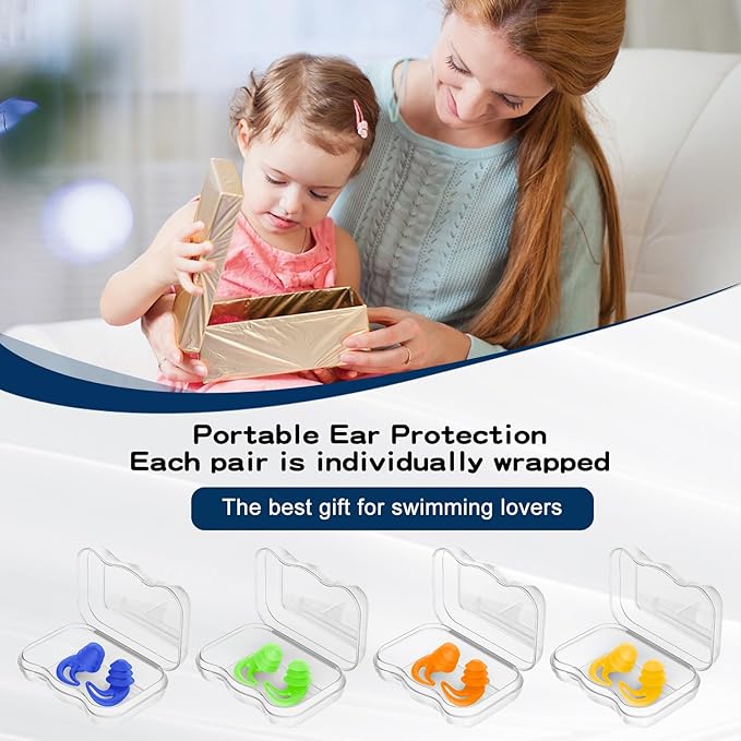 Waterproof Ear Plugs for Swimming Kids - 4 Pairs Reusable Silicone Swimming Ear Plugs for Children Ages 4-14, Keep Ear Water Out, Surfing, Bathing, Water Sports