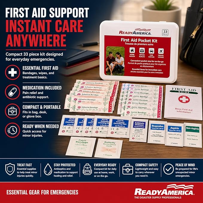 Ready America 70280 72 Hour Emergency Kit, 2-Person, 3-Day Backpack, Includes First Aid Kit, Survival Blanket, Portable Preparedness Go-Bag for Camping, Car, Earthquake, Travel, Hiking, and Hunting, Red