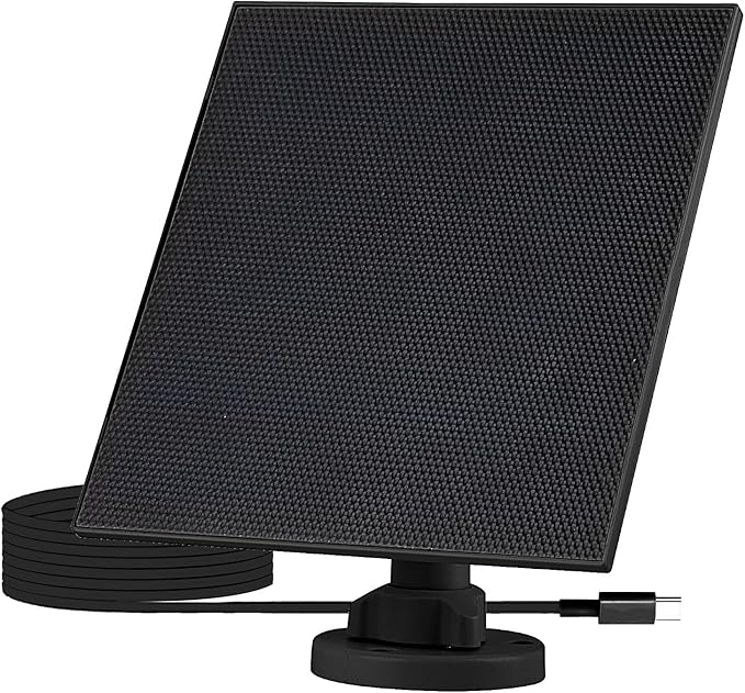7W Solar Panels for Smart Security Camera, Solar Panel with Micro USB & USB-C Port for DC 5V Outdoor Rechargeable Battery Camera, IP65 Waterproof, 360° Adjustable Security Mount, Black