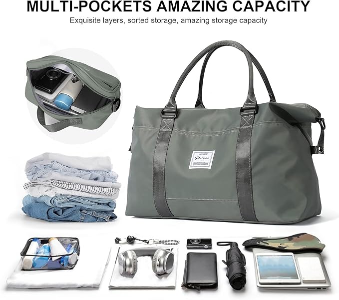 HYC00 Travel Duffel Bag,Carry-on Overnight Weekender Bags for Women,Sports Tote Gym Bag with Wet Pocket