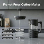OVENTE French Press Coffee Maker 20 Ounce with Heat Resistant Borosilicate Glass & Stainless Steel 4-Level Filtration System, Portable Cold Brew Coffee Maker for Travel, Camping or Gift, Black FPW20B