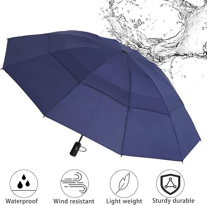 Umbrella Reverse Folding Umbrella Windproof Travel Umbrellas for Rain - Easy Auto Open Close, Durable & Compact Umbrella, Strong Fiberglass Frame, Waterproof Canopy - Backpack, Purse, Portable Umbrella for Travel