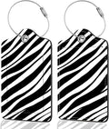 2Pack Luggage Tags for Suitcases, Cute Unique Pu Leather Cruise Luggage Tag with Privacy Cover ID Label Address Card and Metal Ring Suitable for Women Men Kids Travel Bag Black and white lines