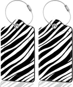 2Pack Luggage Tags for Suitcases, Cute Unique Pu Leather Cruise Luggage Tag with Privacy Cover ID Label Address Card and Metal Ring Suitable for Women Men Kids Travel Bag Black and white lines