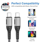 Durcord USB C to USB C Cable, 2Pack 60W 10ft USB C Charger Cable Fast Charging for Android Phone Pad, Type C to Type C Charger Braided USB Cable Compatible with iPhone 15/Pro/Plust/Max Silver