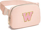 Gitus 6 7 8 9 10 Year Old Girl Gifts Belt Bag Fanny Pack Crossbody Bags with Initial Letter Patch Things for Teen Girls Easter Gifts for Girls Travel Essentials（Coral Pink-W）