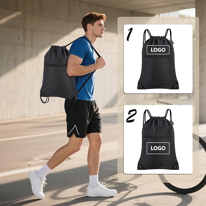 HOLYLUCK Drawstring Bags Backpack Sackpack Cinch Bags for Sports, Gym, Travel, Beach (Black)