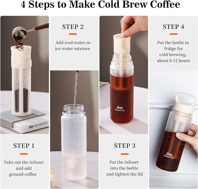 Cold Brew Coffee Maker 15oz, Iced Coffee Maker with Fine Mesh Filter,Cold Brew Travel Cup,Leakproof and Portable Lid (Black)