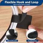 Abnii 50 PCS Hook and Loop Cable Ties, Under Desk Cable Management, Self Adhesive Cable Tidy Clips Straps, Sticky-Back Cord Organizer, Wire Organizer for TV PC Laptop Ethernet Desktop, Black