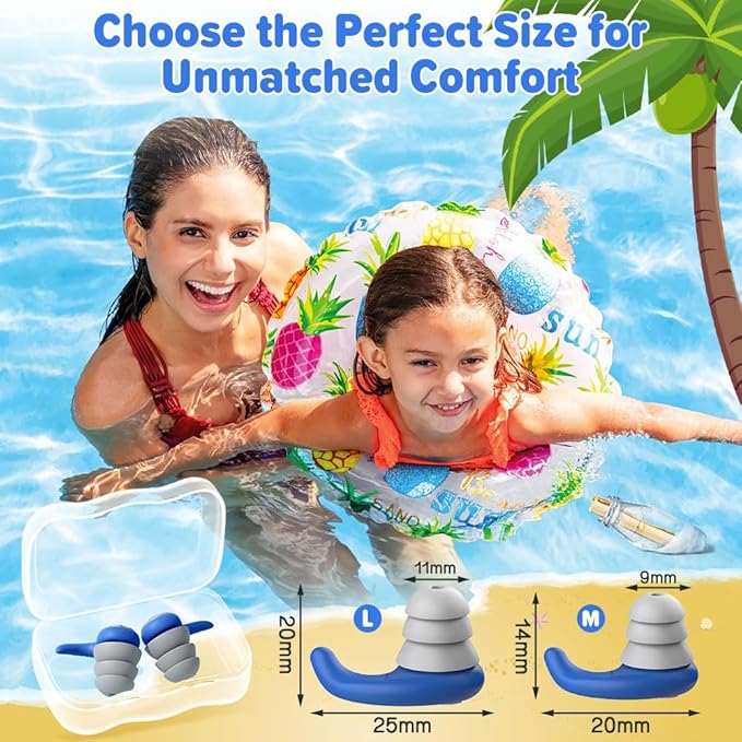 Waterproof Swimming Ear Plugs for Adults - 2 Pairs of Reusable Soft Silicone Swim Earplugs,Perfect for Surfing, Diving,Pool,Showering and Other Water Sports - Keep Water Out and Ear Protection