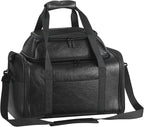 Premium Leather Top Expandable Pet Carrier for Small Dogs & Cats Under 15 lbs, Airline Approved Collapsible Soft-Sided Luxury Travel Bag Black