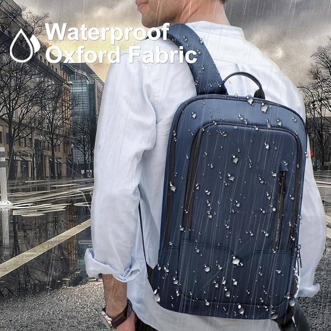 hk Backpack for Men Business Slim Backpack with USB Charger Computer Lightweight Anti-theft Travel Backpacks 15.6 inch Water Resistant Laptop Bag for Work Office College-Dark Blue
