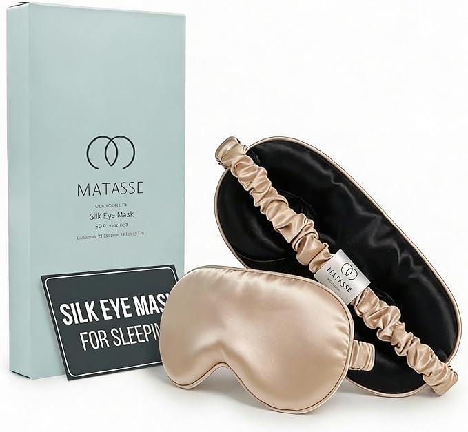 MATASSE 100% Mulberry Silk Sleep Mask 22 Momme Grade 6A -3D Contoured Eye Mask for Sleeping, 14mm Deep Eye Cups, Total Blackout Blindfold for Women Men, Adjustable Strap, Side Sleeper