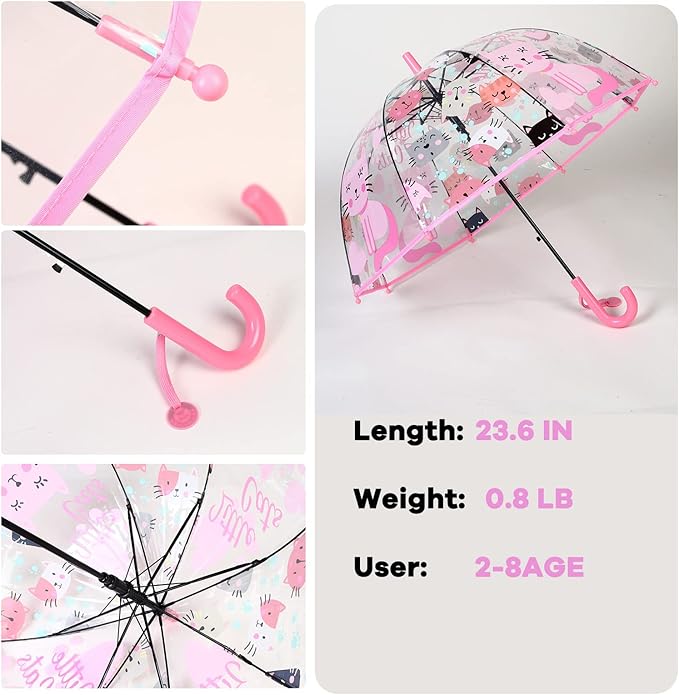 MRTLLOA Kids Clear Bubble Umbrella with an Easy Grip Curved Handle, Safety Transparent Dome Bubble Umbrella for Toddler Boys Girls