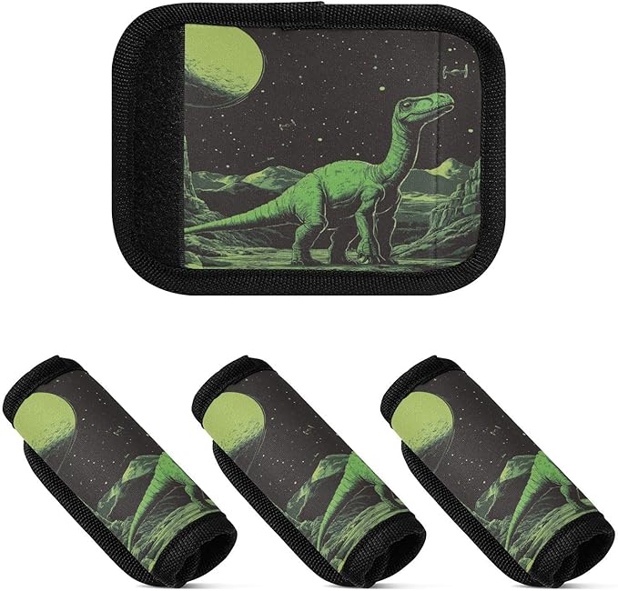 2 PC Luggage Handle Wrap Luggage Handle Covers Tags for Suitcase Bags Travel Luggage Handle Identifier Gripper Green Retro Dinosaur
