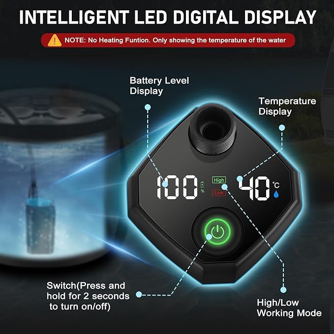 Spopal Portable Shower for Camping, Rechargeable Camping Shower with Collapsible Bucket with Handle 20L Intelligent LED Display, 4 Spray Modes, Outdoor Shower Kit for Hiking, Travel, Car, Pet 【Black】