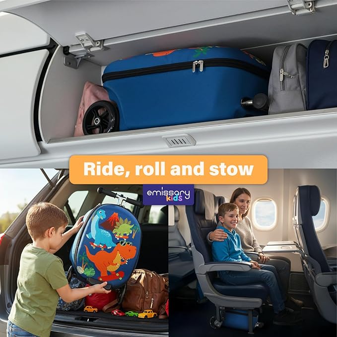 emissary Kids Luggage with Wheels, Hardside Toddler Carry On Suitcase Set, Lightweight Rolling Travel Bag for Boys and Girls, Airline Approved Travel Gifts - Blue Scooter