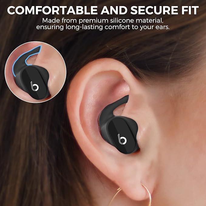 AhaStyle 3 Pairs Beats Studio Buds Ear Hooks Anti-Slip Ear Covers Silicone Accessories【Not Fit in The Charging Case】 Compatiable with New Beats Studio Buds 2021 (Black)