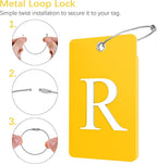 Gostwo 2 Pack Luggage Tags for Suitcases, 26 Initial Letter Travel Luggage Baggage Identification Labels ID Tag Fully Bendable Tags with Stainless Steel Loop (Yellow) (Letter R)