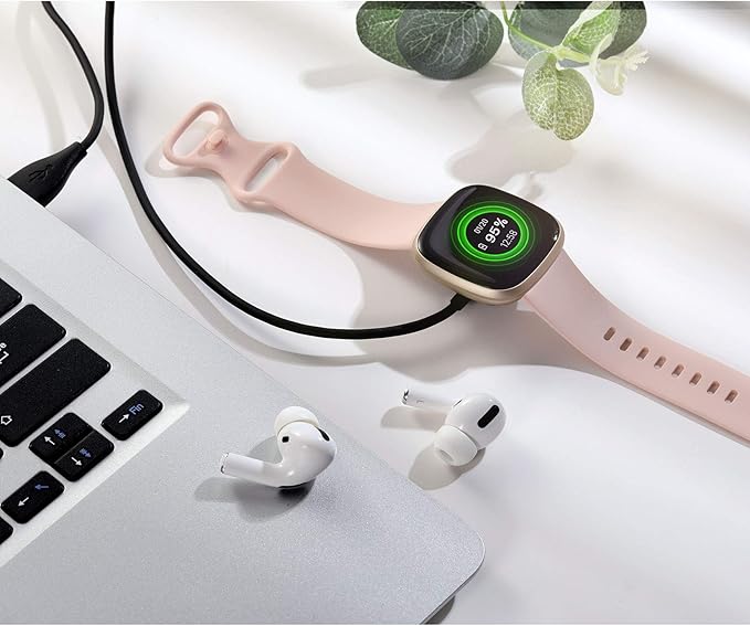 Maledan Compatible with Fitbit Sense & Fitbit Versa 4 Charger Replacement USB Charging Cable Dock Stand for Sense 2/Sense/Versa 4/Versa 3 Smartwatch, 2 Pack 3.3Ft Durable Portable Charger Dock Cord