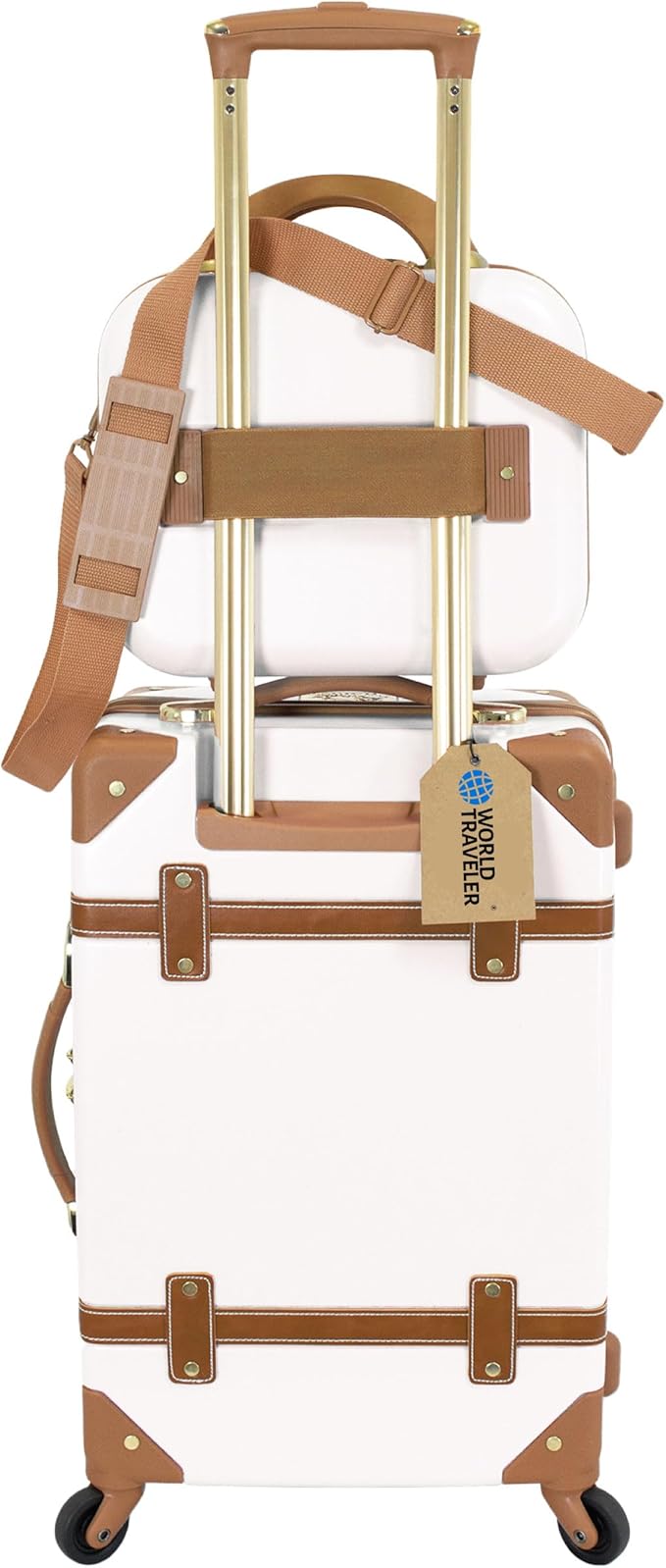 World Traveler VentureX Airline Approved 2-Piece Carry-On Luggage Set – Lightweight Hardside Polycarbonate Suitcase with Spinner Wheels - Gatsby Ivory