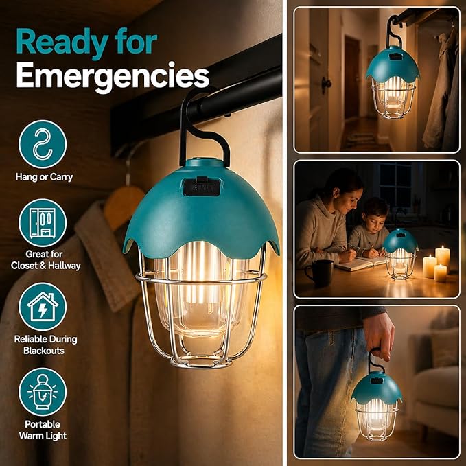 HOMY LED Camping Light Rechargeable Waterproof Vintage Tent Light with Warm Glow, Dimmable Outdoor Lantern for Camping, Emergencies, and Power Outages