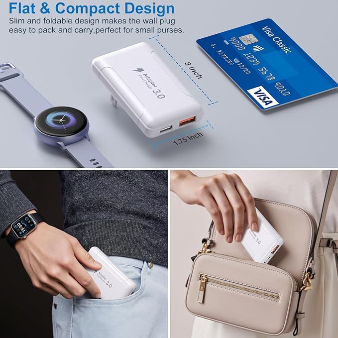 Slim Flat USB C Wall Charger, Costyle 2 Pack 50W USB A & USB C Charger Block Quick Fast Charge 3.0 Charging Block Brick with Foldable Plug Adapter for iPhone 17 16 15 14 13 12 Pro Max Pad Air(White)