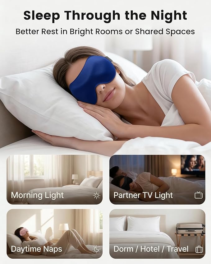 3 Pack 100% Blackout Sleep Mask for Women Men, 3D Eye Mask for Sleeping with Zero Eye Pressure, Side Sleeper Friendly Eye Cover, Night Shift Nurse Essentials for Daytime Sleep & College Dorm Naps