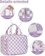 Narwey Hanging Toiletry Bag for Women Travel Makeup Bag Organizer Toiletries Bag for Travel Size Essentials Accessories Cosmetics (Purple Checkerboard (Medium))