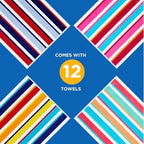 Kaufman - Joey Velour Colored Classic Multi-Color Stripe Beach & Pool Towel - Large 100% Combed Cotton Beach Towel - Soft & Absorbent Colorful Towels - 32" x 62" - 12 Pack