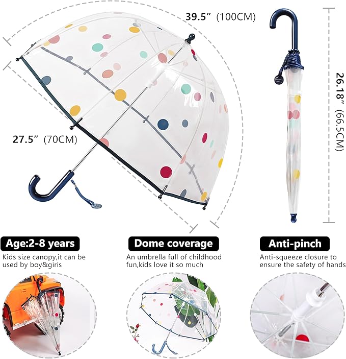 Kids Clear Umbrella for Rain Dome Bubble Umbrellas Windproof for Kids Boys and Girls