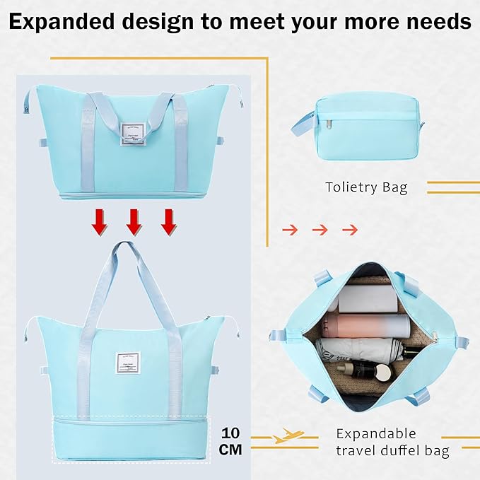2 Piece Luggage Sets with Bags, Lightweight ExpanableCarry on Luggage Sets, Hardshell ABS Spinner Wheels Suitcase with TSALock,for Women Men, 20 IN & 24 IN, Light Blue