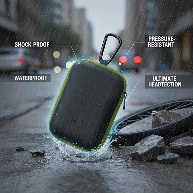 Earbud Case Portable EVA Storage Bag Cell Phone Accessories Organizer with Carabiner for Wired/Wireless Earphone, Earbud, Earpieces, SD Memory Card, Camera Chips, Tech Pouch, Rectangle, Green