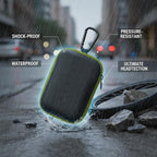 Earbud Case Portable EVA Storage Bag Cell Phone Accessories Organizer with Carabiner for Wired/Wireless Earphone, Earbud, Earpieces, SD Memory Card, Camera Chips, Tech Pouch, Rectangle, Green