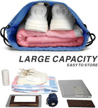 Drawstring Backpack Sports Water Resistant String Bag Sport Gym Sackpack for Women Men Large with Zipper, Baby Blue