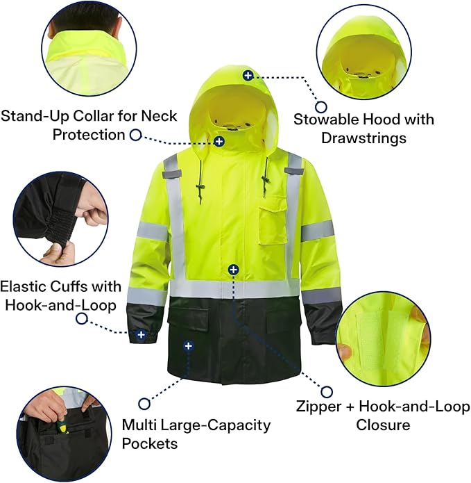 NORTHSKY Hi-Vis Reflective Rain Suit Waterproof Safety Rain Jacket Rain Gear for Men and Women Fishing Outdoor Work Raincoats