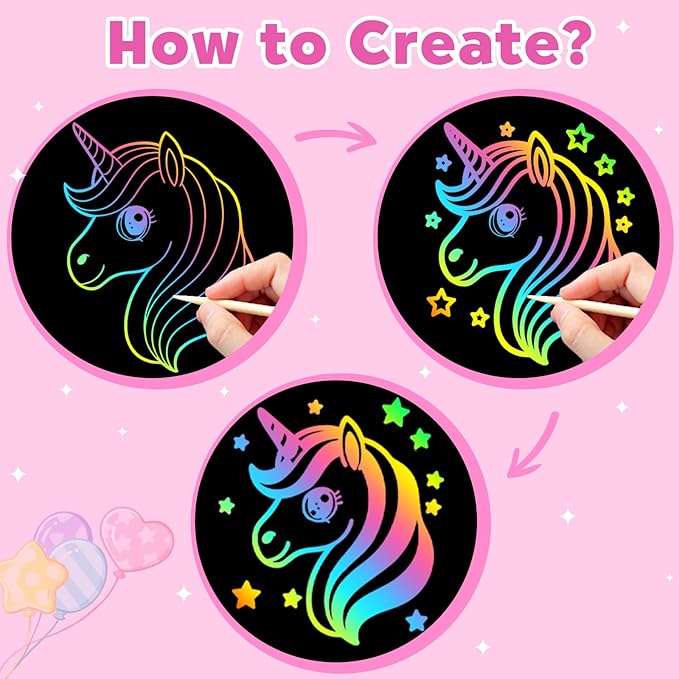 ZMLM Scratch Paper Art-Crafts Gift: 2 Pack Rainbow Notebooks Supplies Toys for 3 4 5 6 7 8 9 10 Years Old Girls and Boys Kids Easter Gifts Christmas Birthday Party Games Unicorns