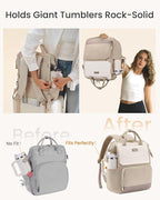 LOVEVOOK Laptop Backpack for Women with Giant Tumbler Holder Pocket, 15.6 inch Travel Work Backpack Purse for Nurse Teacher, Waterproof School Bag College Bookbag Cute Casual Daypack for Girls Khaki