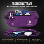 VENTURE 4TH Money Belt for Travel – Slim Hidden Under-Clothes RFID Blocking Anti-Theft Passport Holder & Travel Wallet Pouch for Men & Women to Protect Cash, Cards & Documents (Purple)
