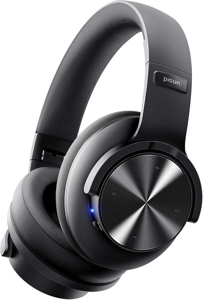 Picun B8 Bluetooth Headphones, 120H Playtime Headphone Wireless Bluetooth with 3 EQ Modes, Low Latency, Hands-Free Calls, Over Ear Headphones for Travel Home Office Cellphone PC Black