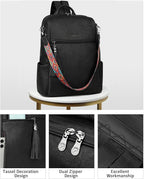FADEON Leather Laptop Backpack for Women Designer 15.6 inch PU Laptop Bag, Ladies Travel Computer Work Backpack Black